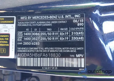 2015 Mercedes-Benz Ml 350 4Matic z USA, uszkodzony, nr VIN 4JGDA5HB6FA618830